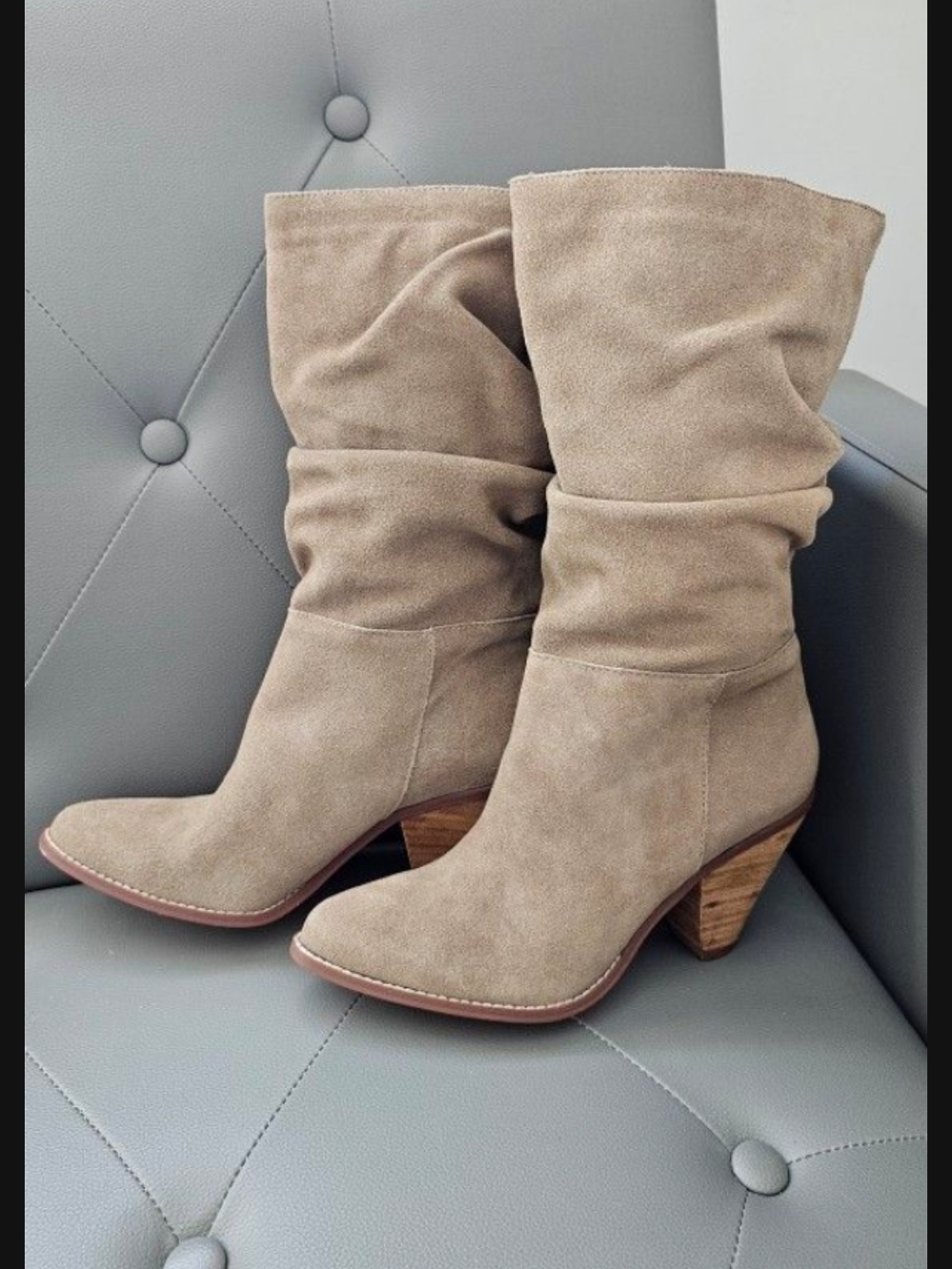 Chinese Laundry Beige Slouchy Suede Heeled Boots